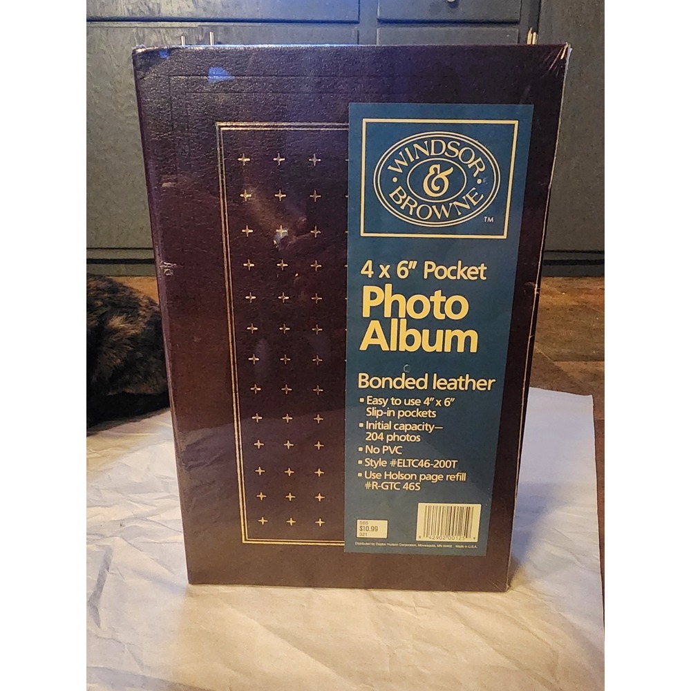Vintage Bonded Leather 4×6 Pocket Photo Album, Gold Embossed, With Inserts New